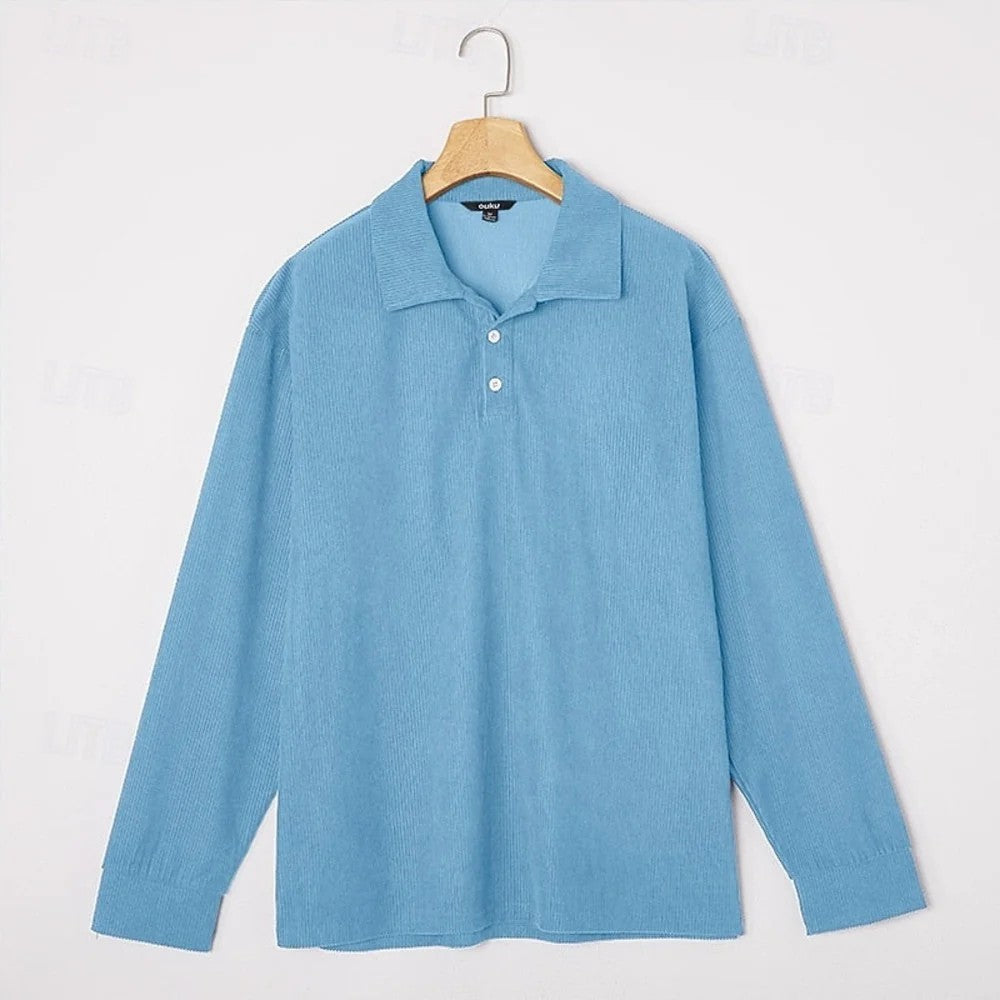 Kaven - Men's Ribbed Polo Long Sleeve Three-Button Knit
