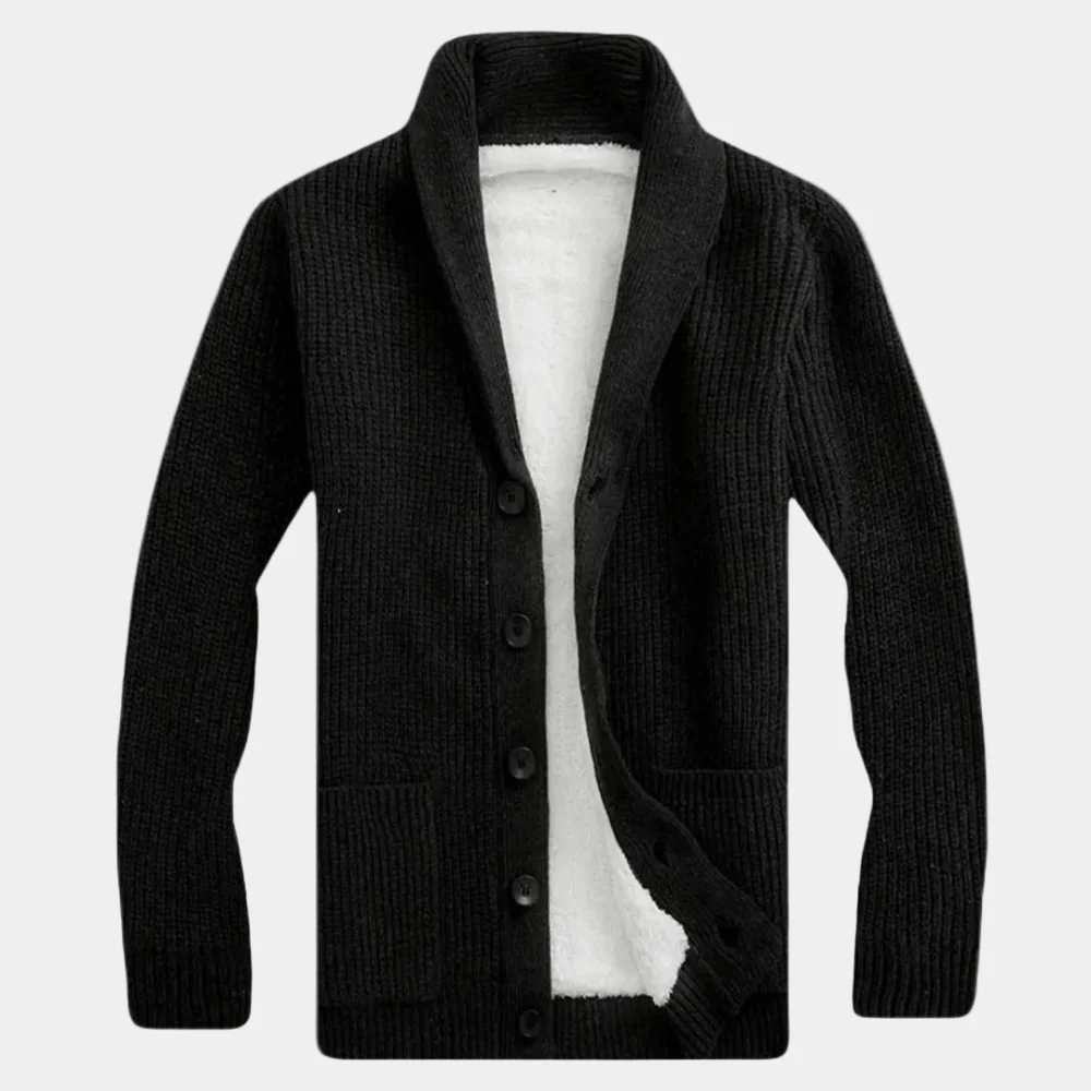 Kaven - Men's Shawl Cardigan Sherpa Lined Chunky Knit
