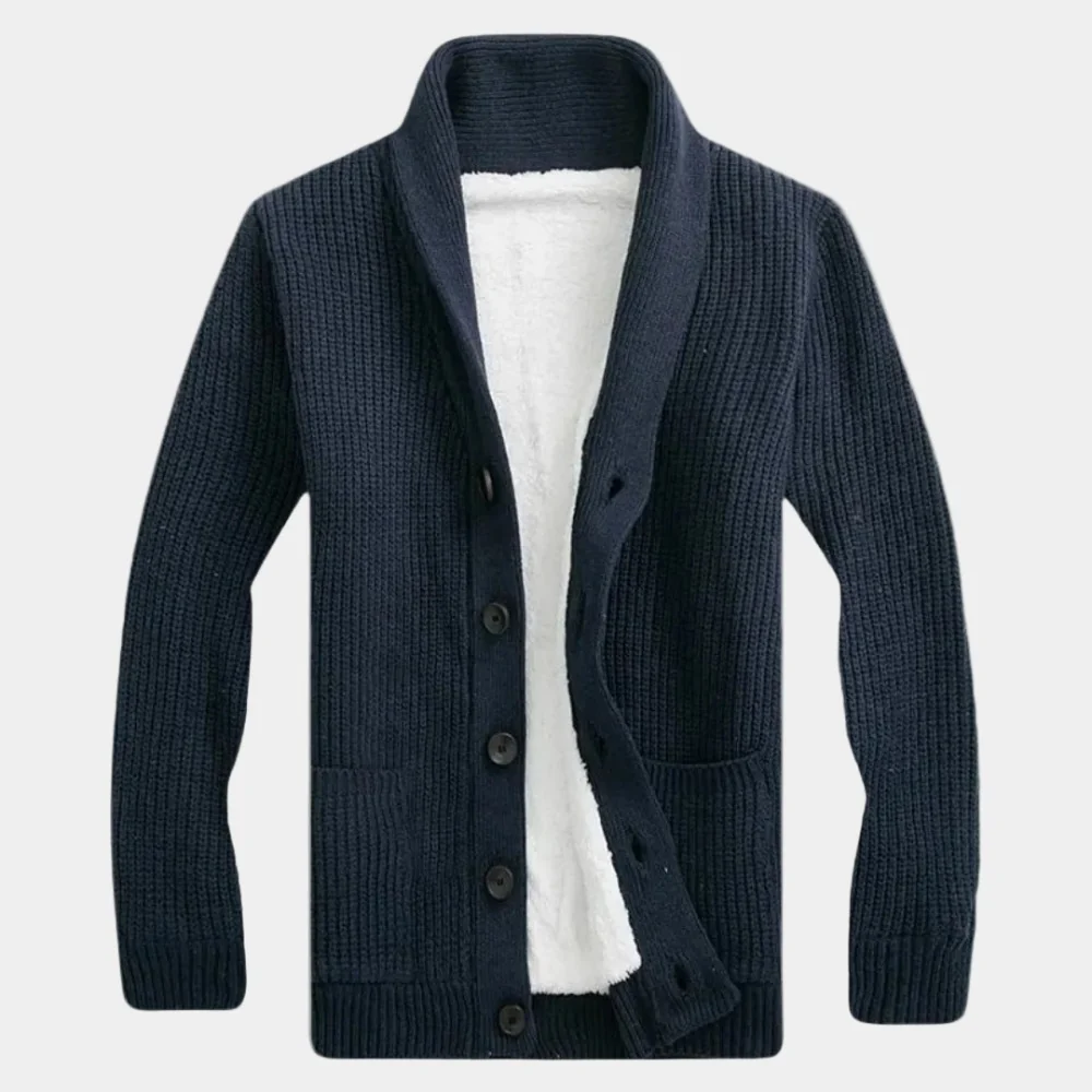 Kaven - Men's Shawl Cardigan Sherpa Lined Chunky Knit