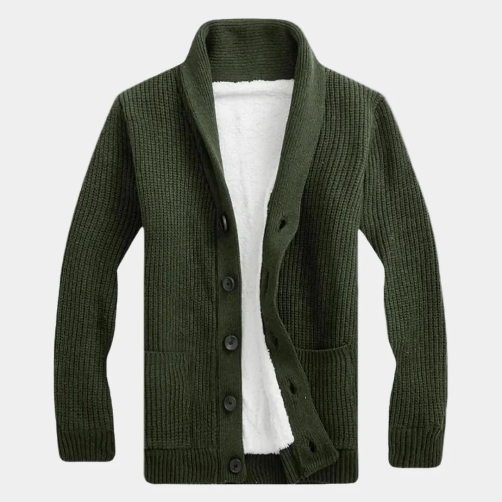 Kaven - Men's Shawl Cardigan Sherpa Lined Chunky Knit