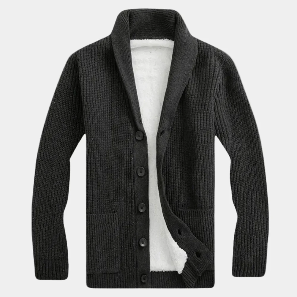 Kaven - Men's Shawl Cardigan Sherpa Lined Chunky Knit