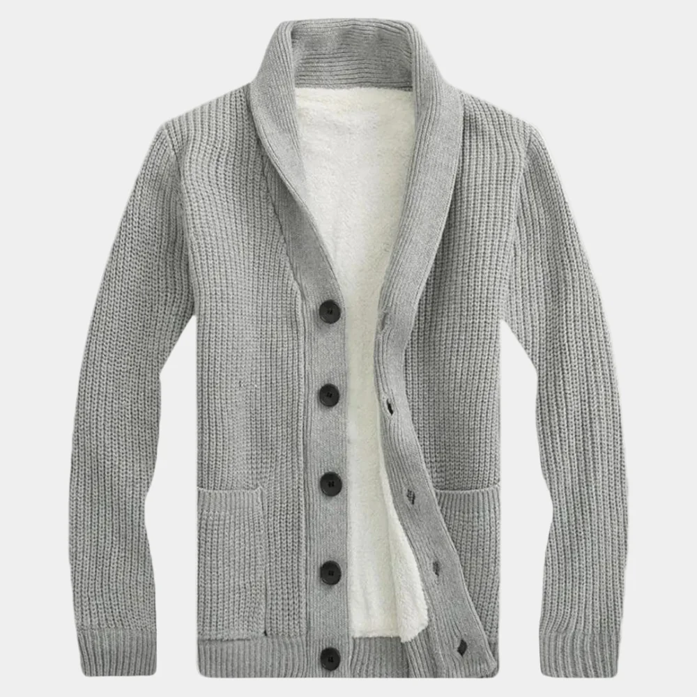 Kaven - Men's Shawl Cardigan Sherpa Lined Chunky Knit