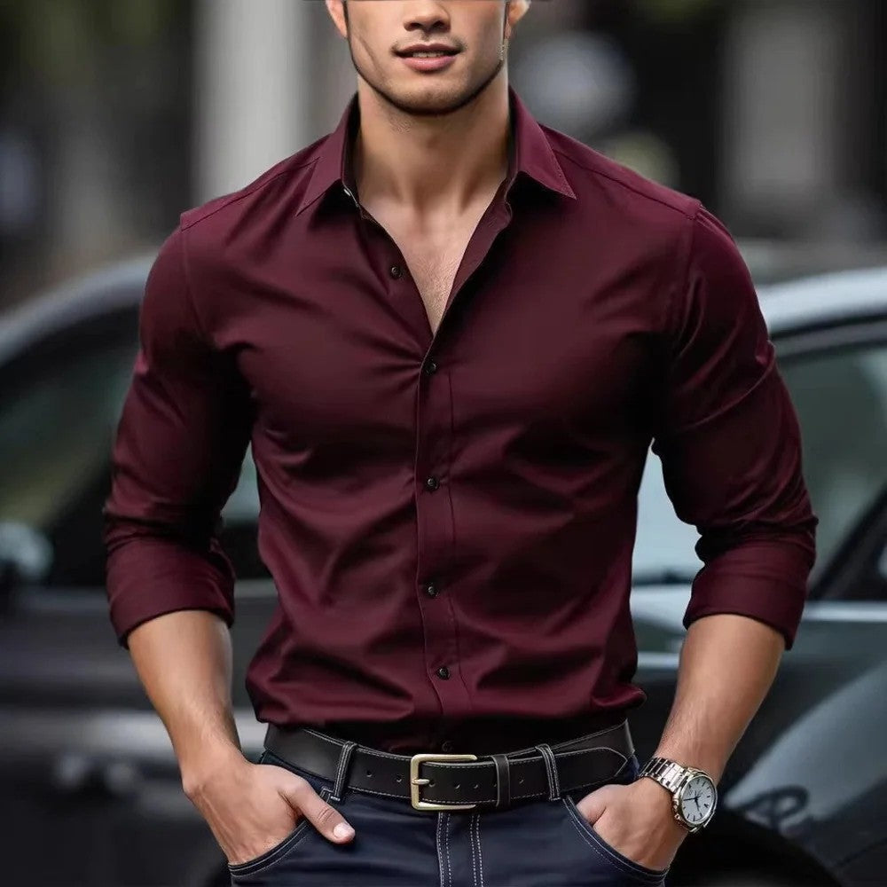 Kaven - Men's Slim Fit Shirt Long Sleeve Button-Down Sharp Collar