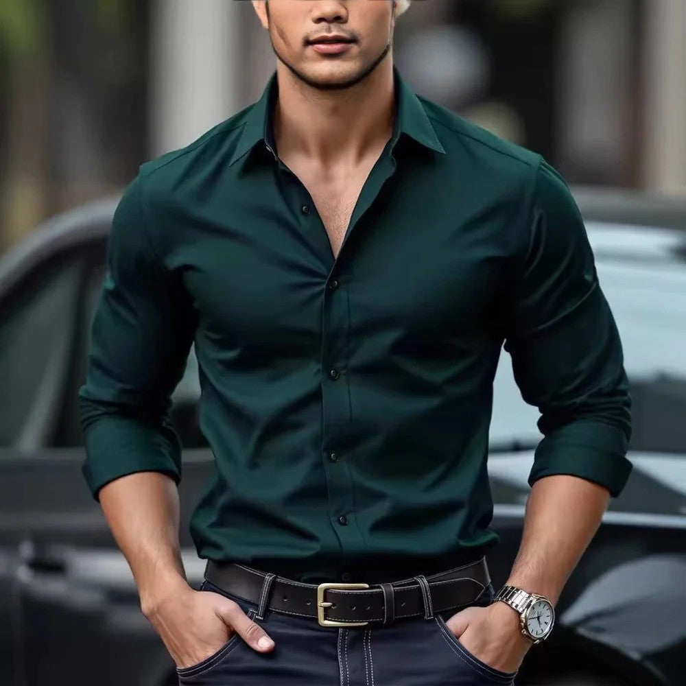 Kaven - Men's Slim Fit Shirt Long Sleeve Button-Down Sharp Collar