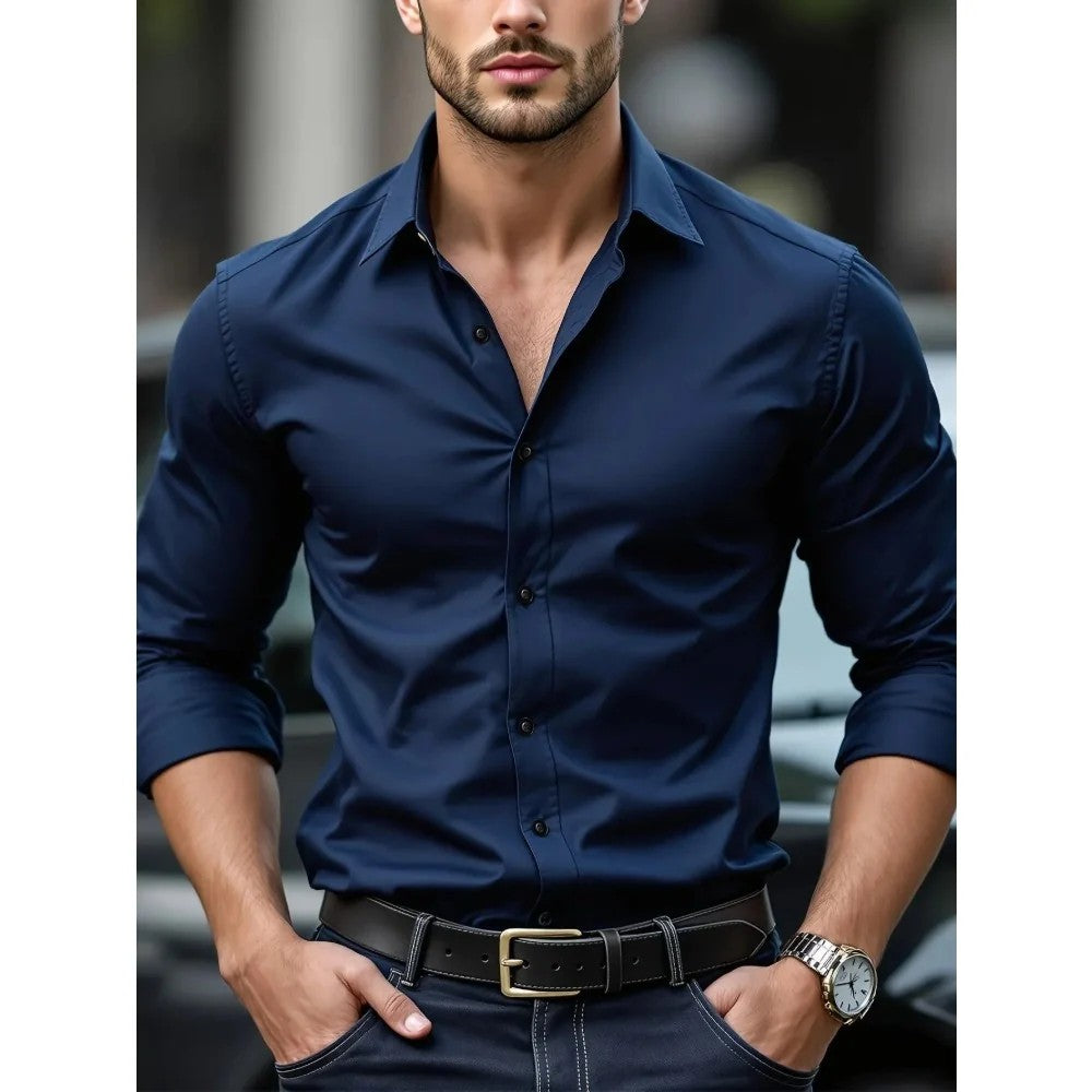Kaven - Men's Slim Fit Shirt Long Sleeve Button-Down Sharp Collar