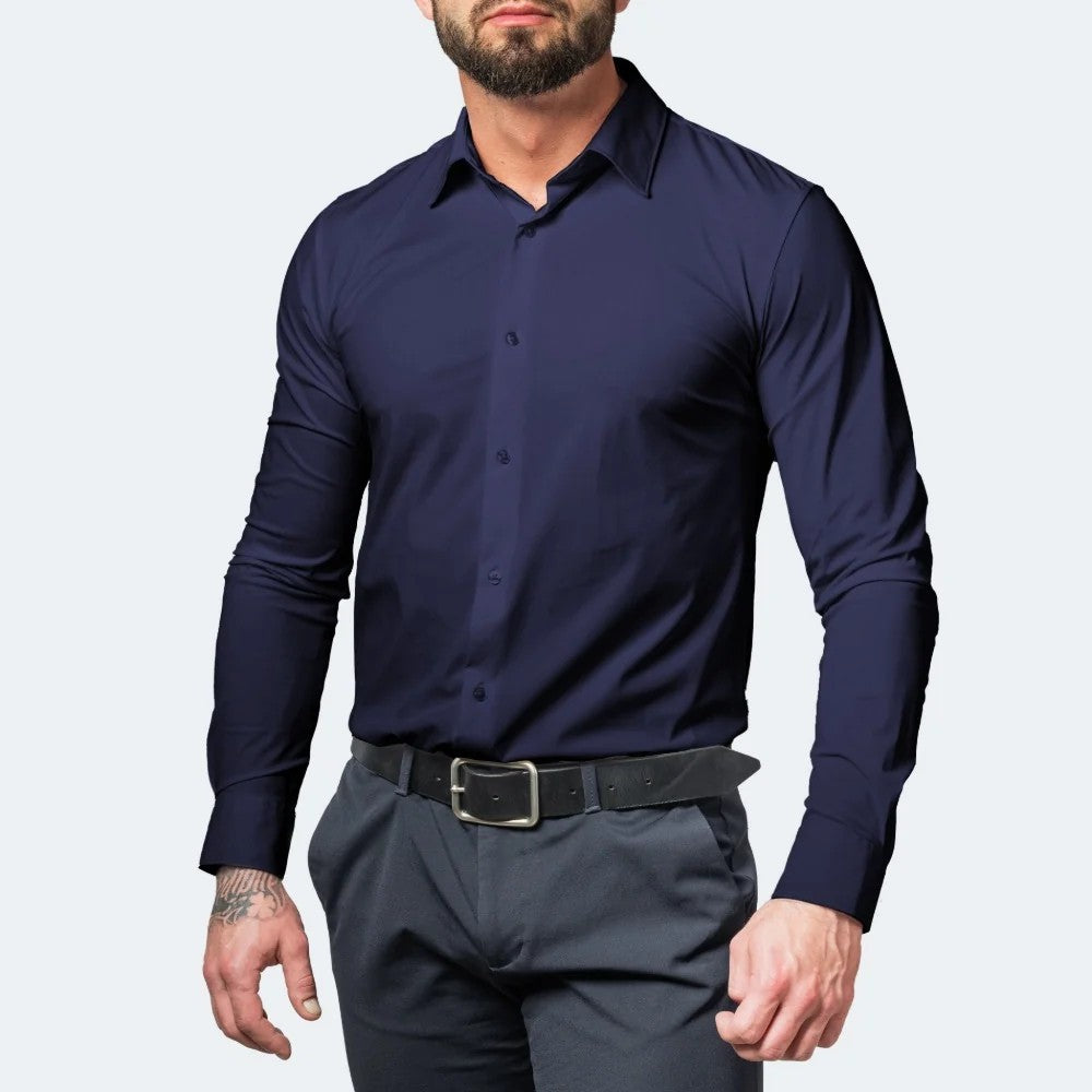 Kaven - Men's Stretch Shirt Long Sleeve Button-Down Crease Resistant