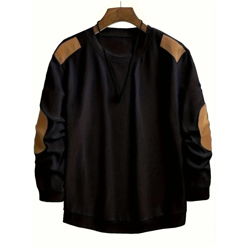 Kaven - Men's Textured Jumper Crew Neck Elbow Patches