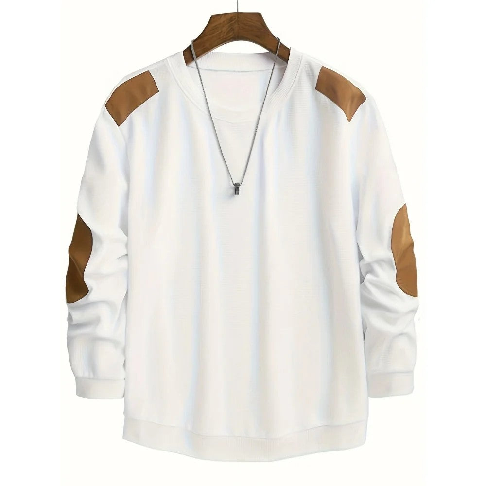 Kaven - Men's Textured Jumper Crew Neck Elbow Patches