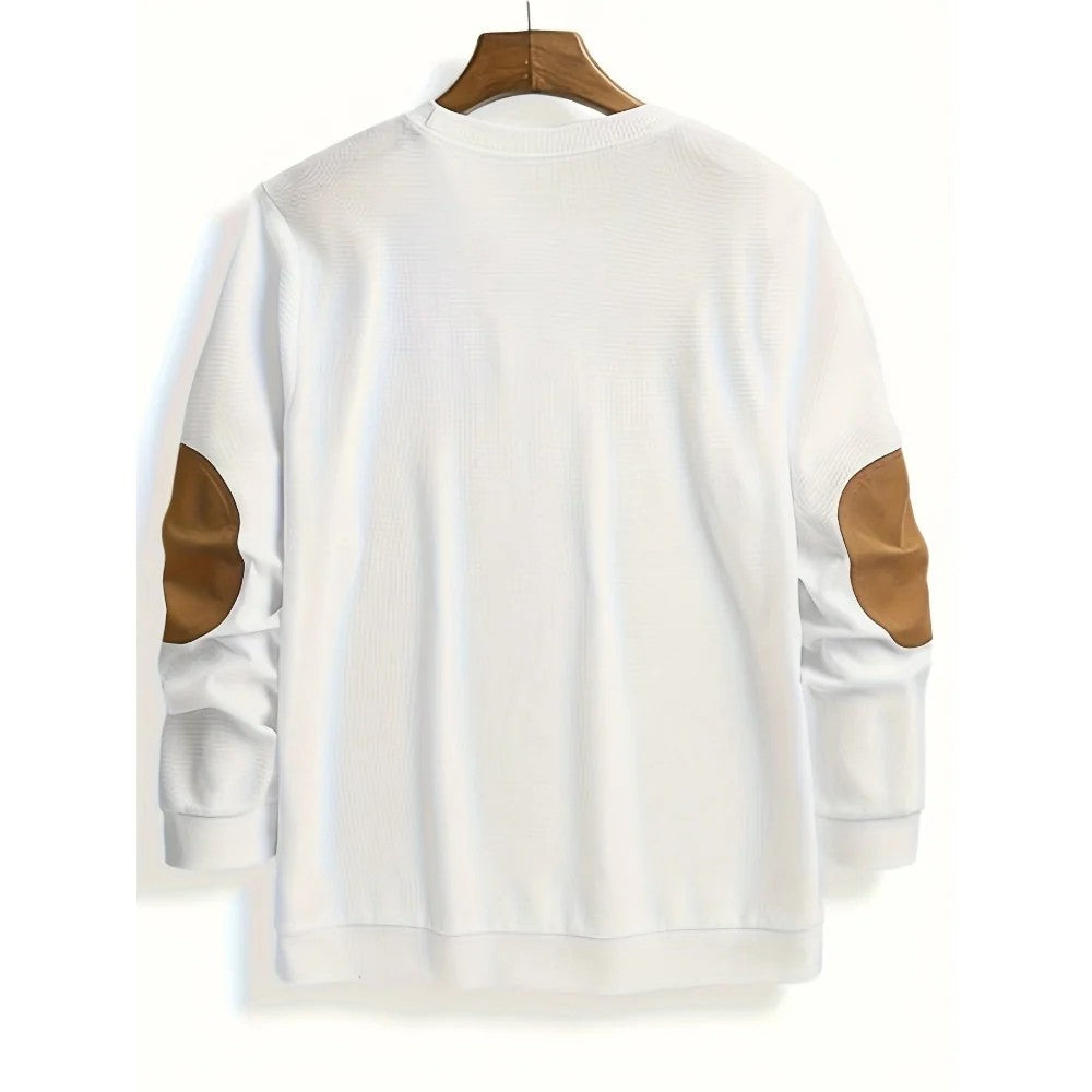 Kaven - Men's Textured Jumper Crew Neck Elbow Patches