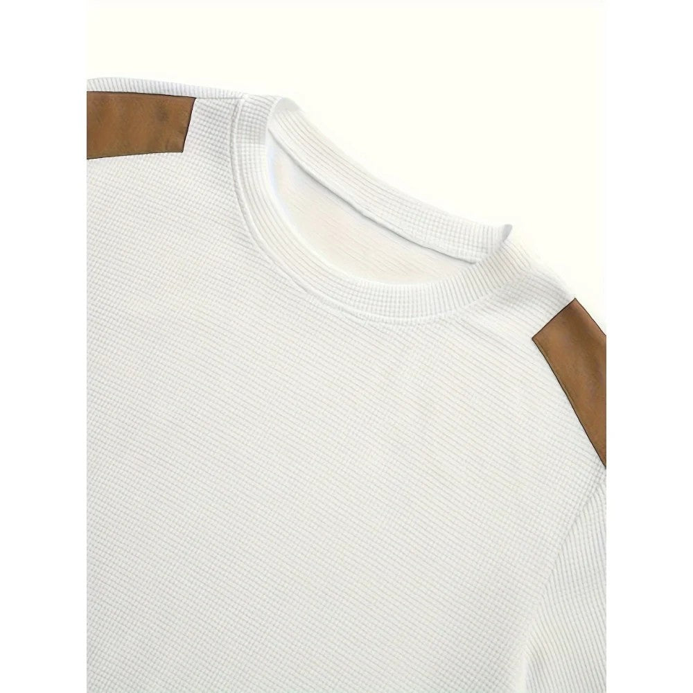 Kaven - Men's Textured Jumper Crew Neck Elbow Patches
