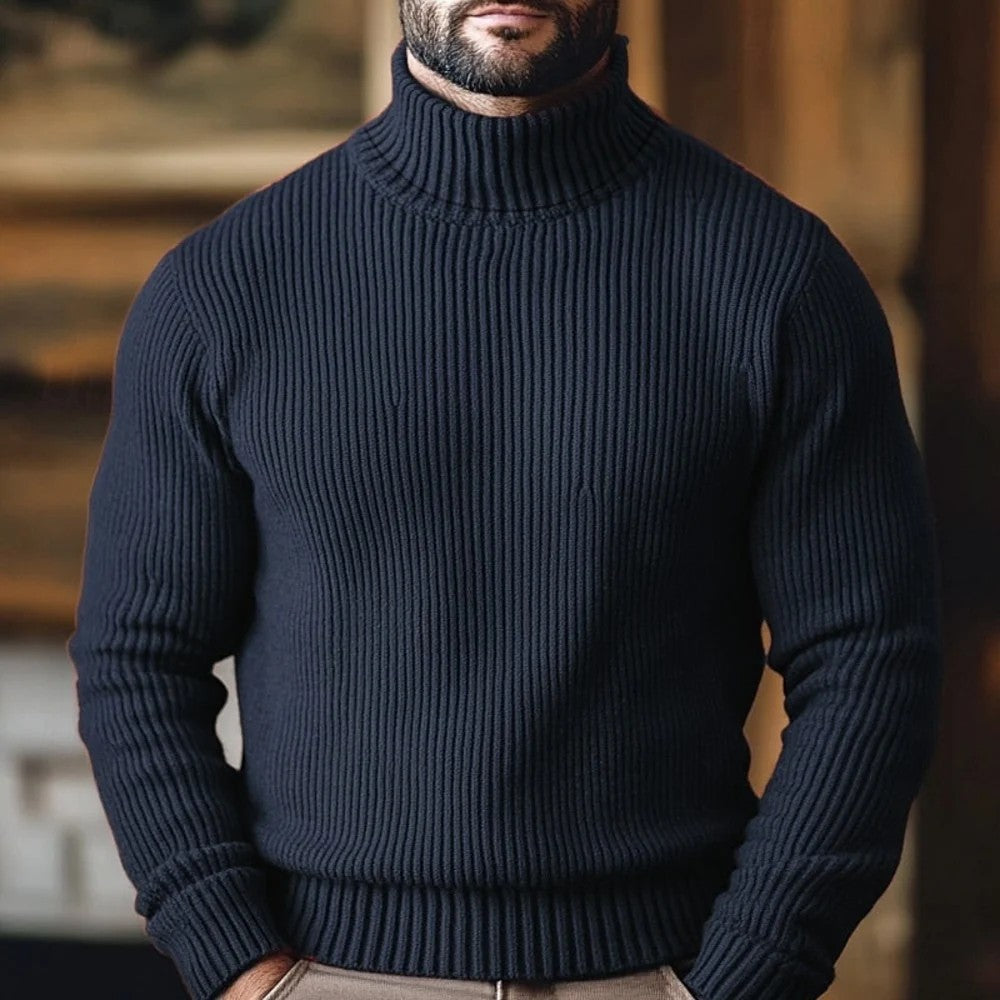 Kaven - Men's Turtleneck Jumper Heavy Ribbed Knit