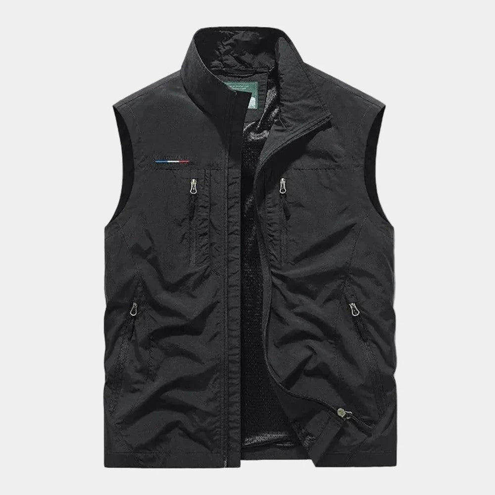 Kaven - Men's Utility Vest Mesh Lined Zip Pockets Stand Collar