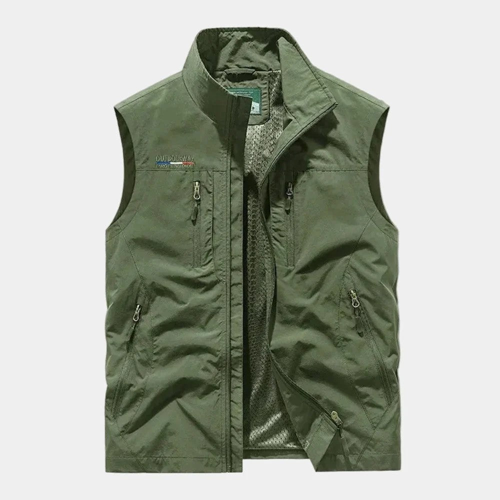 Kaven - Men's Utility Vest Mesh Lined Zip Pockets Stand Collar