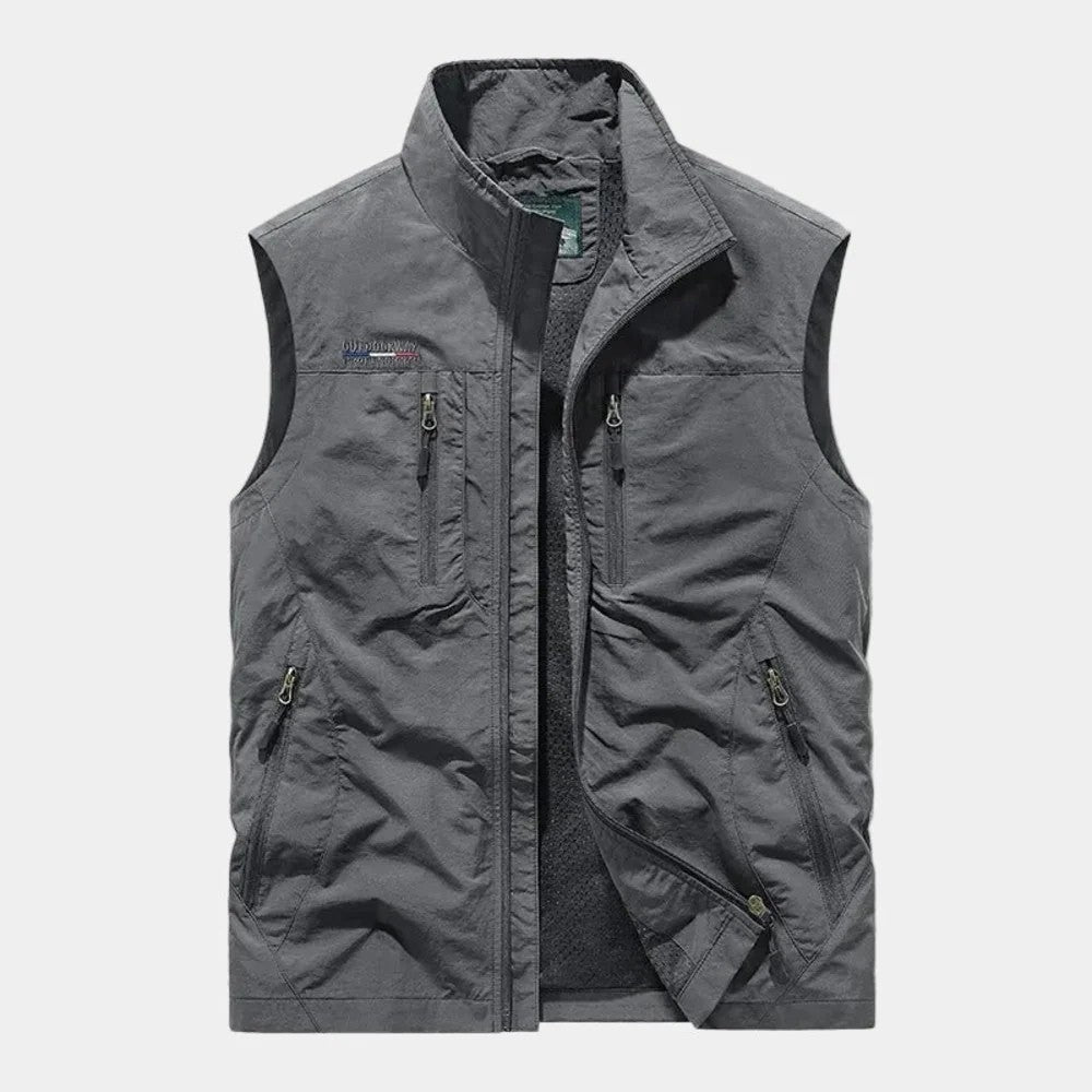 Kaven - Men's Utility Vest Mesh Lined Zip Pockets Stand Collar