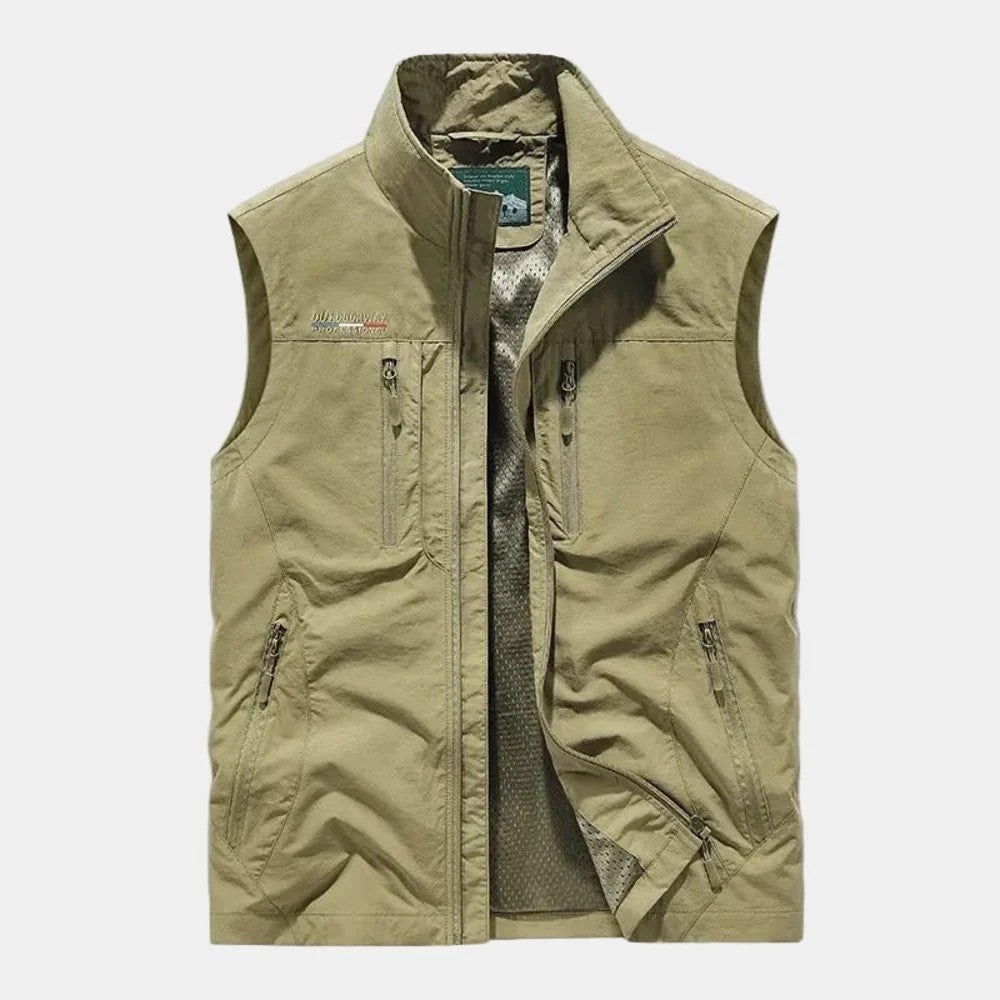 Kaven - Men's Utility Vest Mesh Lined Zip Pockets Stand Collar