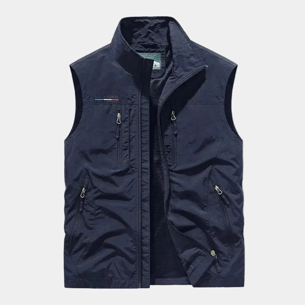 Kaven - Men's Utility Vest Mesh Lined Zip Pockets Stand Collar