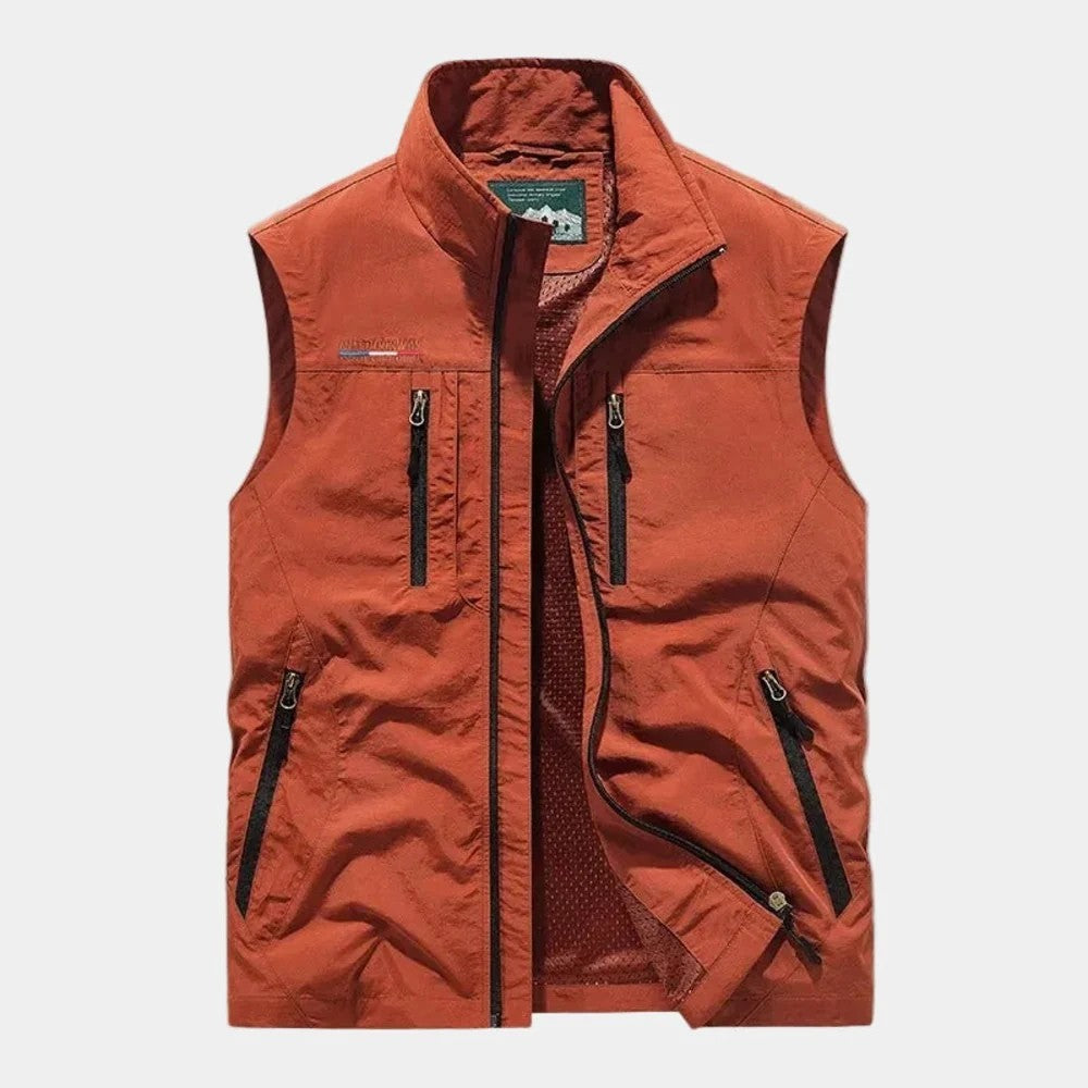Kaven - Men's Utility Vest Mesh Lined Zip Pockets Stand Collar
