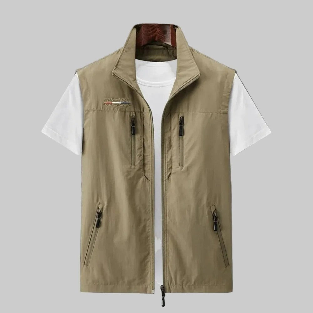 Kaven - Men's Utility Vest Stand Collar Four Zip Pockets