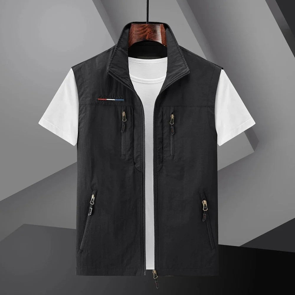 Kaven - Men's Utility Vest Stand Collar Four Zip Pockets