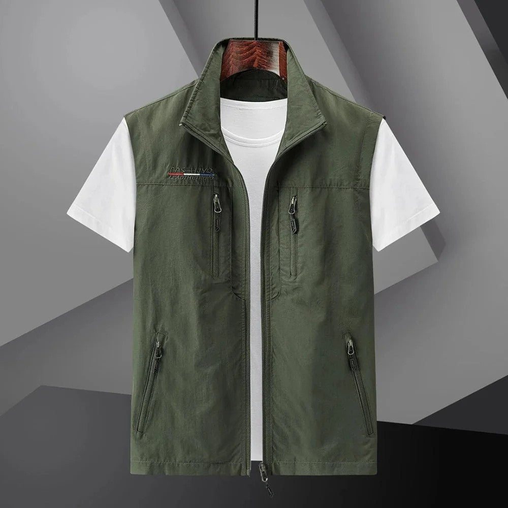 Kaven - Men's Utility Vest Stand Collar Four Zip Pockets