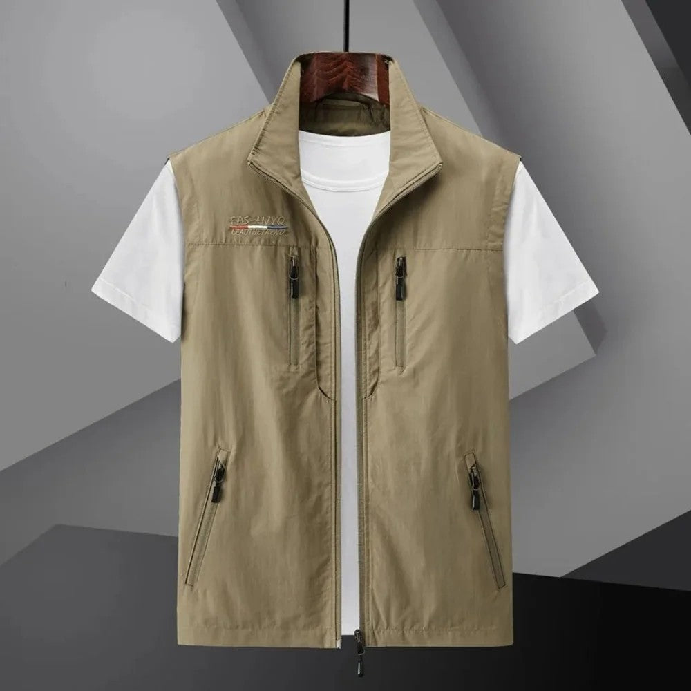 Kaven - Men's Utility Vest Stand Collar Four Zip Pockets