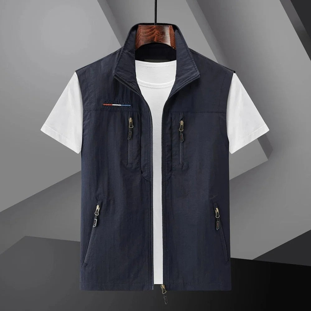 Kaven - Men's Utility Vest Stand Collar Four Zip Pockets