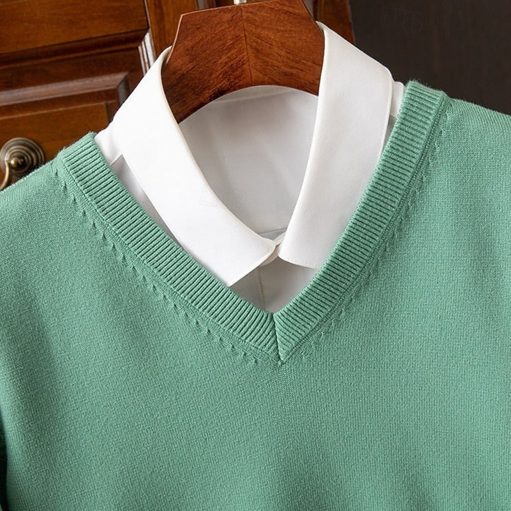 Kaven - Men's V-Neck Jumper Fine Knit Plain