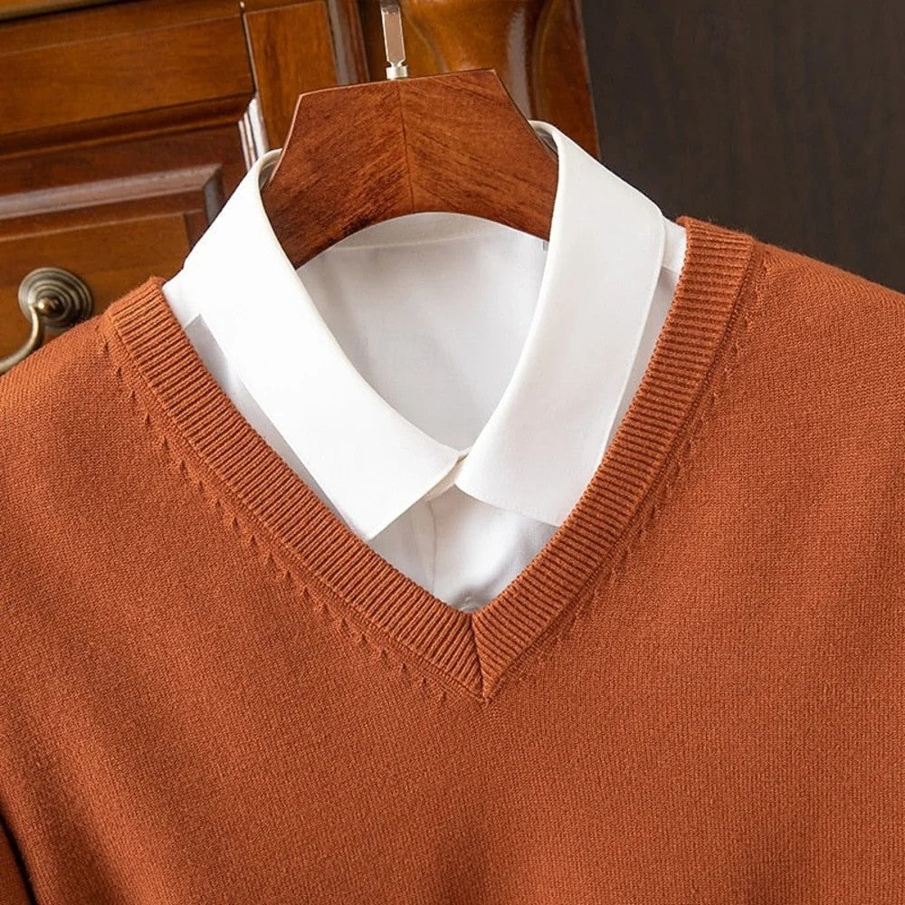 Kaven - Men's V-Neck Jumper Fine Knit Plain