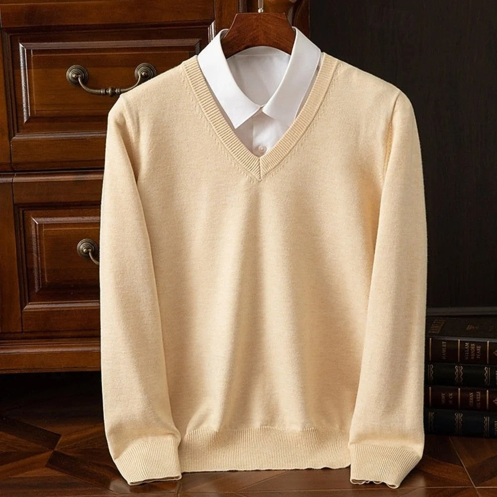Kaven - Men's V-Neck Jumper Fine Knit Plain