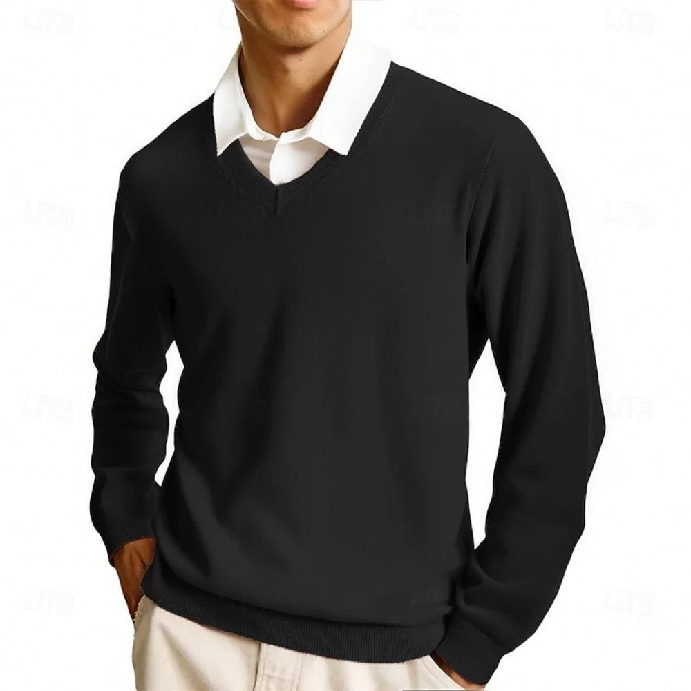 Kaven - Men's V-Neck Jumper Fine Knit Plain