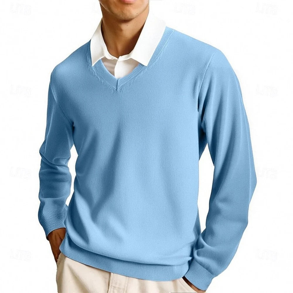 Kaven - Men's V-Neck Jumper Fine Knit Plain