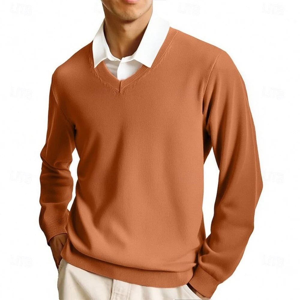 Kaven - Men's V-Neck Jumper Fine Knit Plain