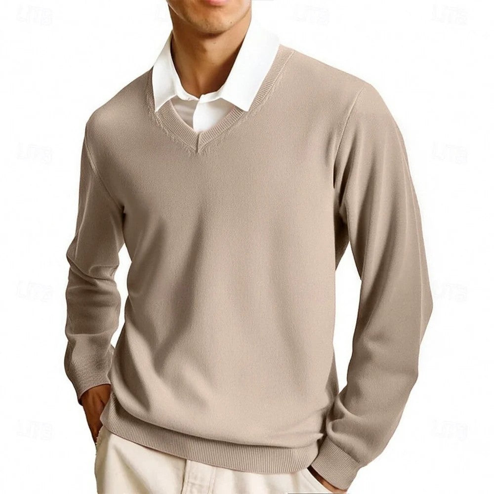 Kaven - Men's V-Neck Jumper Fine Knit Plain