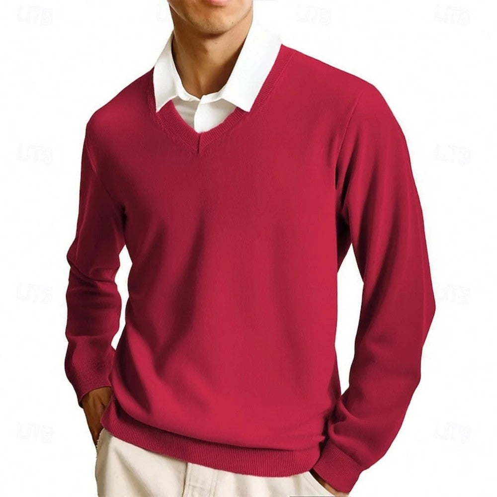 Kaven - Men's V-Neck Jumper Fine Knit Plain