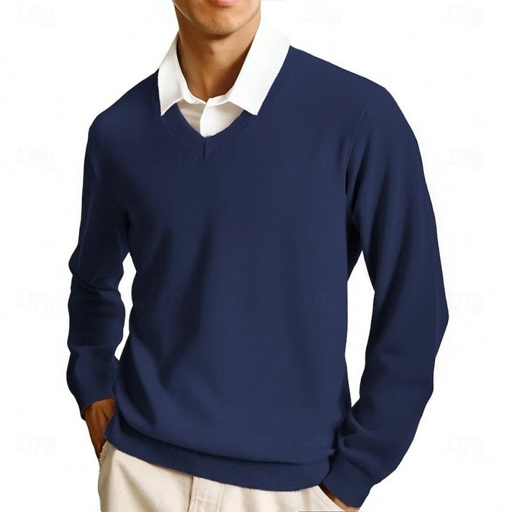 Kaven - Men's V-Neck Jumper Fine Knit Plain