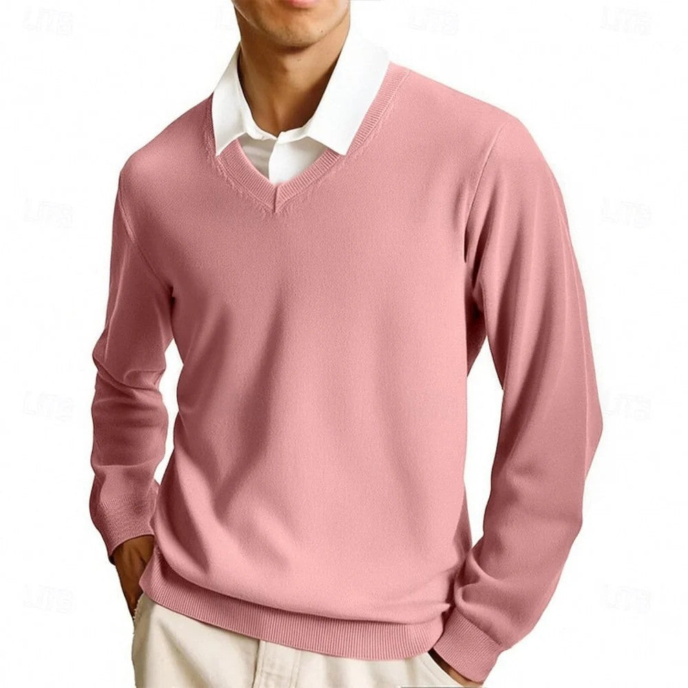 Kaven - Men's V-Neck Jumper Fine Knit Plain