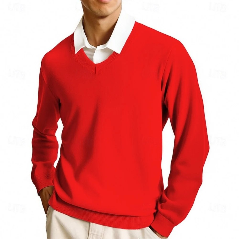Kaven - Men's V-Neck Jumper Fine Knit Plain