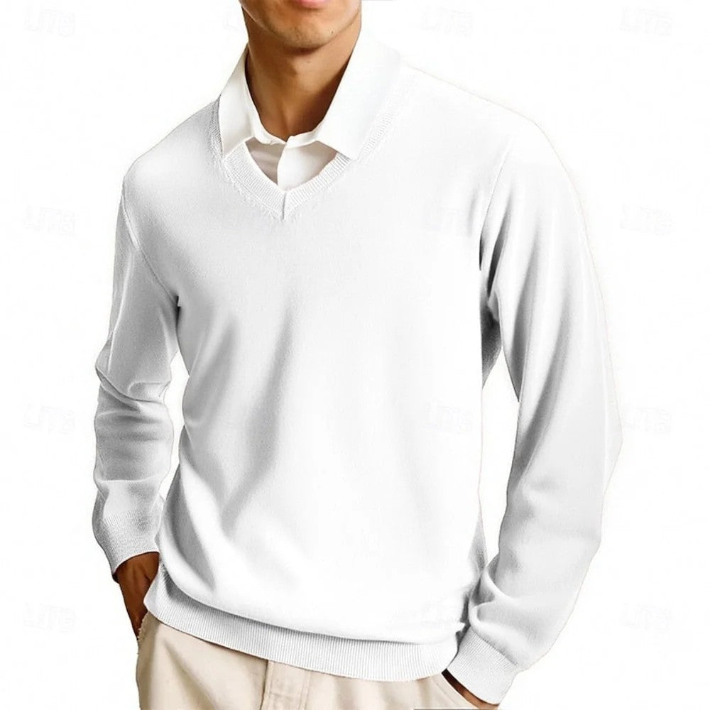 Kaven - Men's V-Neck Jumper Fine Knit Plain
