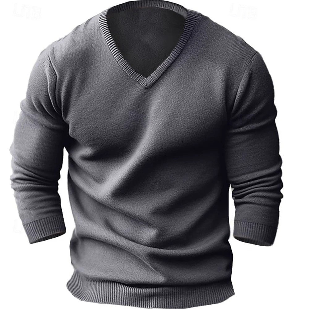 Kaven - Men's V-Neck Jumper Fine Knit Ribbed Trim