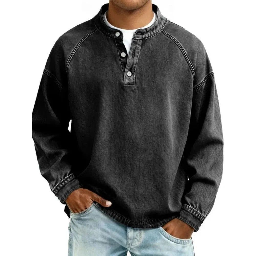 Kaven - Men's Vintage Shirt Button-Up Long Sleeve Denim Look