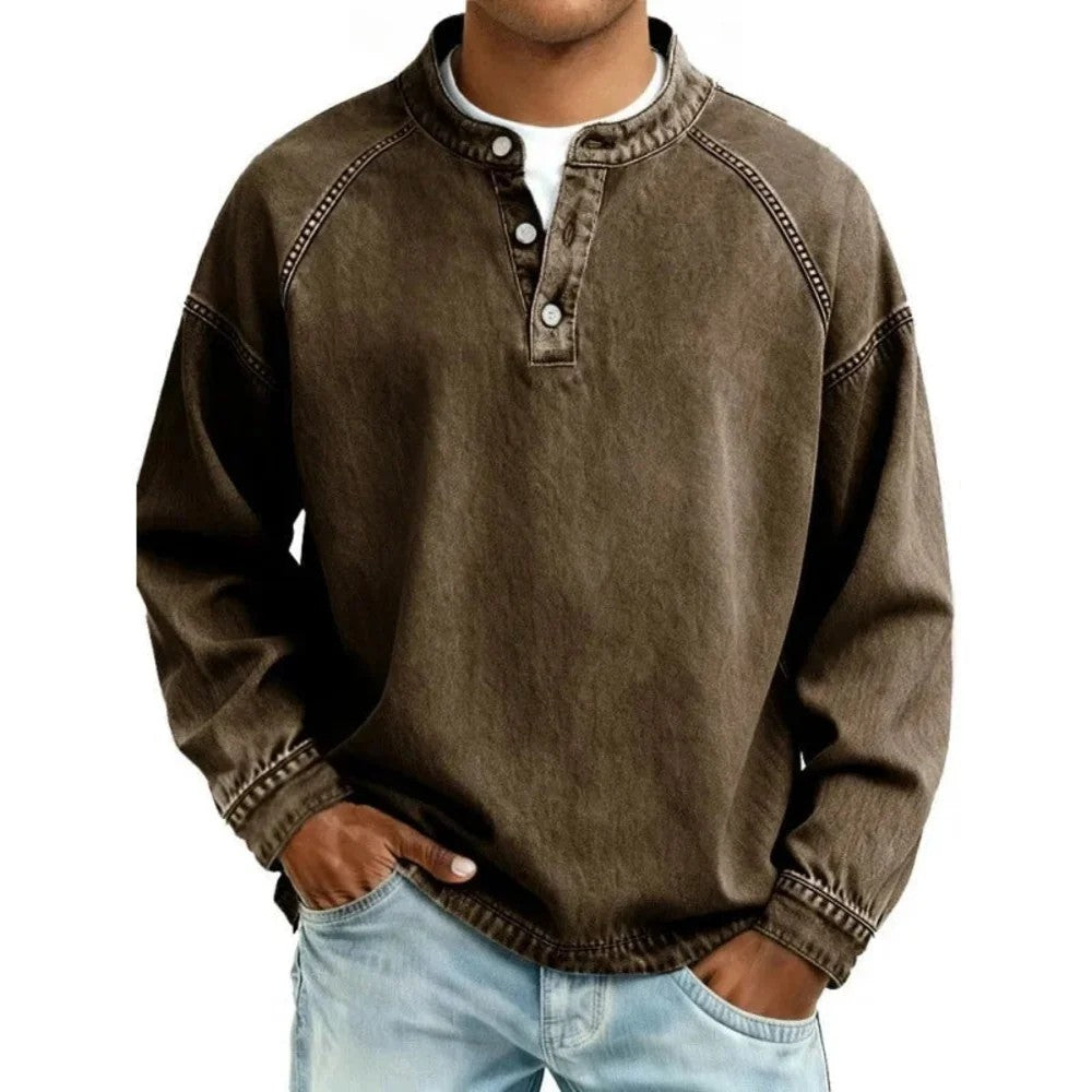 Kaven - Men's Vintage Shirt Button-Up Long Sleeve Denim Look