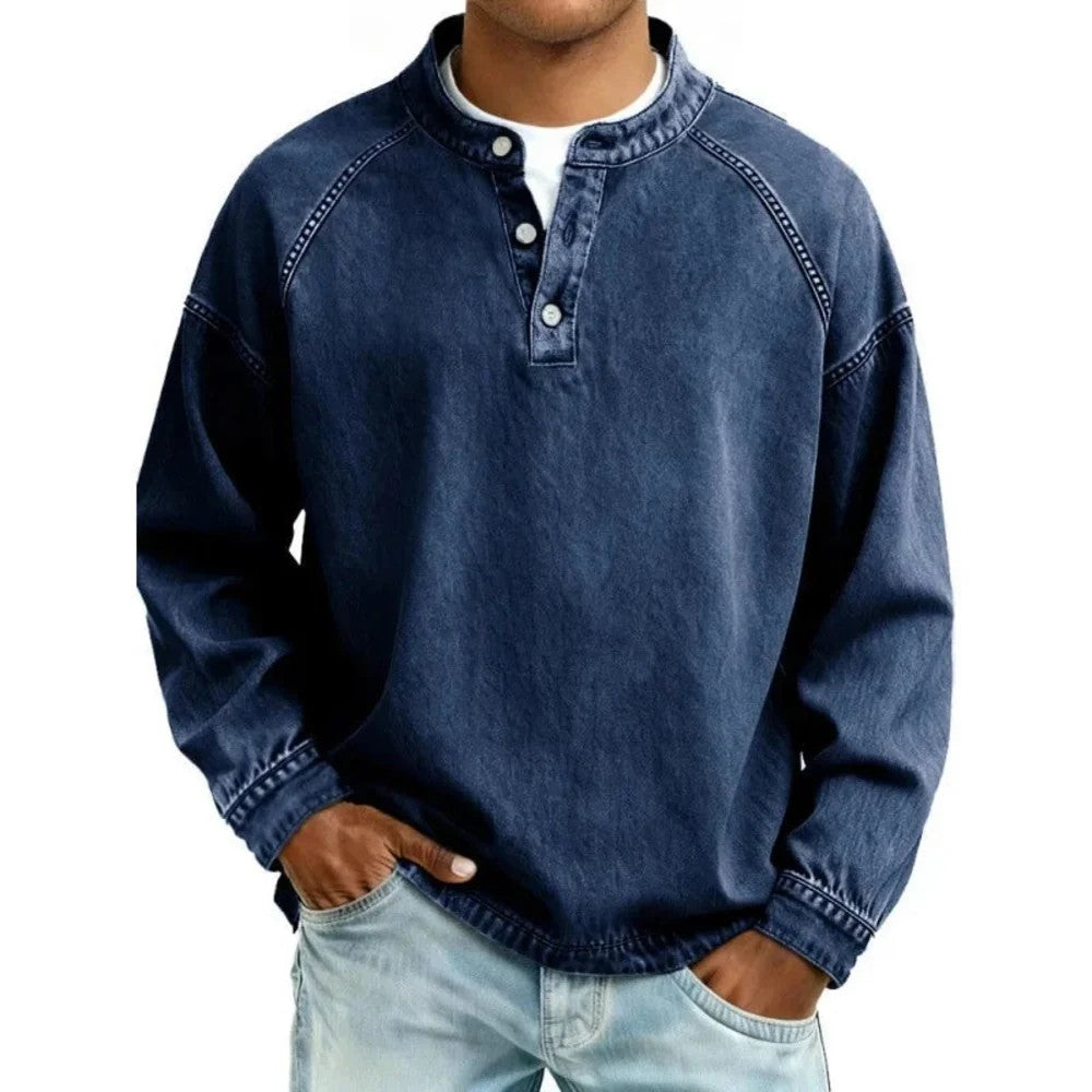 Kaven - Men's Vintage Shirt Button-Up Long Sleeve Denim Look