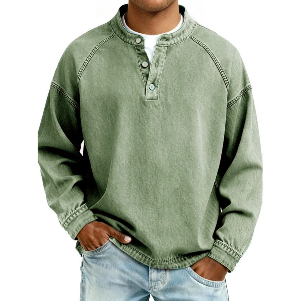 Kaven - Men's Vintage Shirt Button-Up Long Sleeve Denim Look
