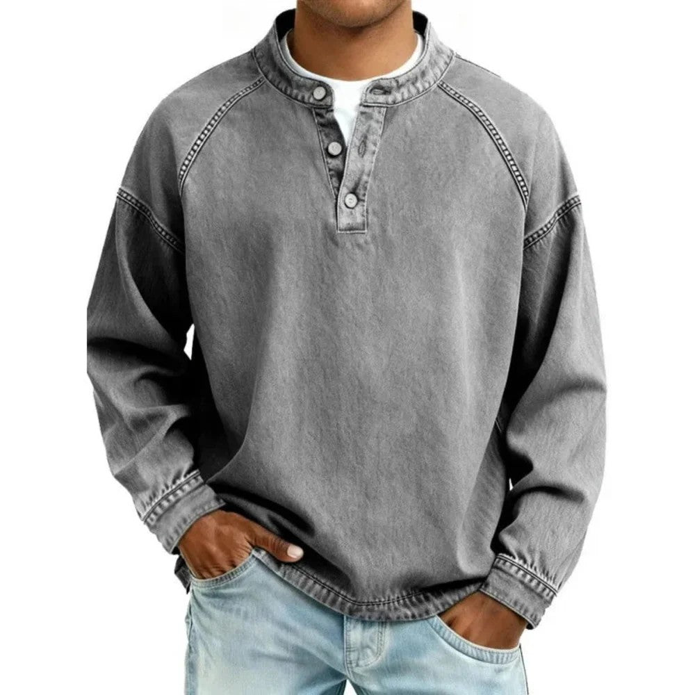 Kaven - Men's Vintage Shirt Button-Up Long Sleeve Denim Look