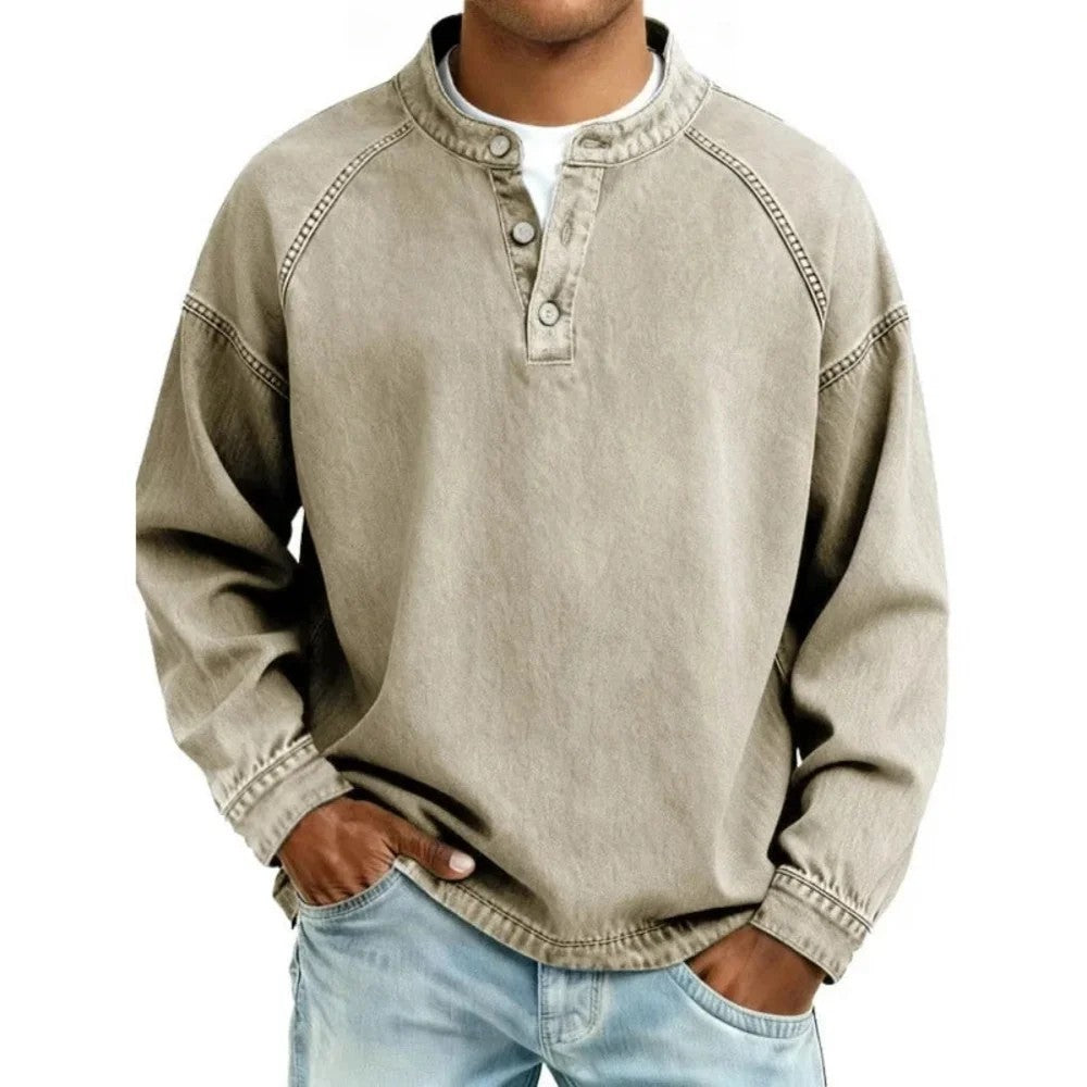 Kaven - Men's Vintage Shirt Button-Up Long Sleeve Denim Look