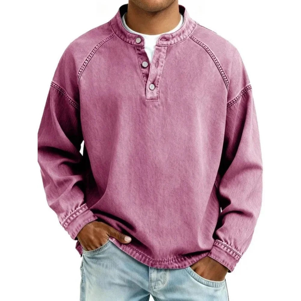Kaven - Men's Vintage Shirt Button-Up Long Sleeve Denim Look