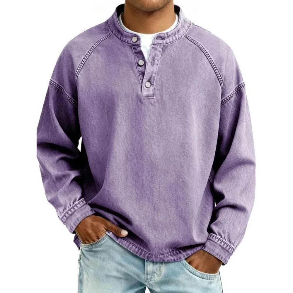 Kaven - Men's Vintage Shirt Button-Up Long Sleeve Denim Look