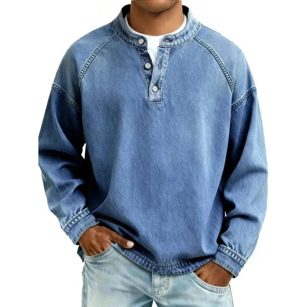 Kaven - Men's Vintage Shirt Button-Up Long Sleeve Denim Look