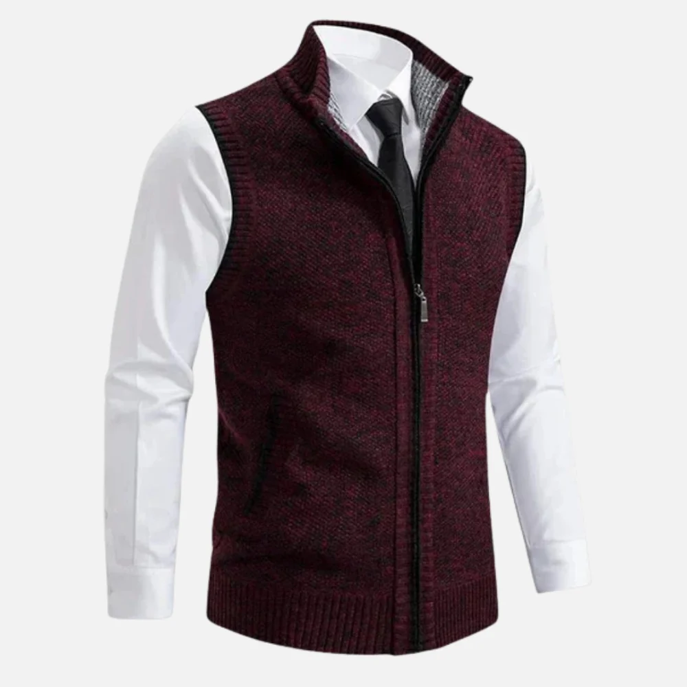 Kaven - Men's Wool Blend Vest Zip-Up Stand Collar Marled Knit