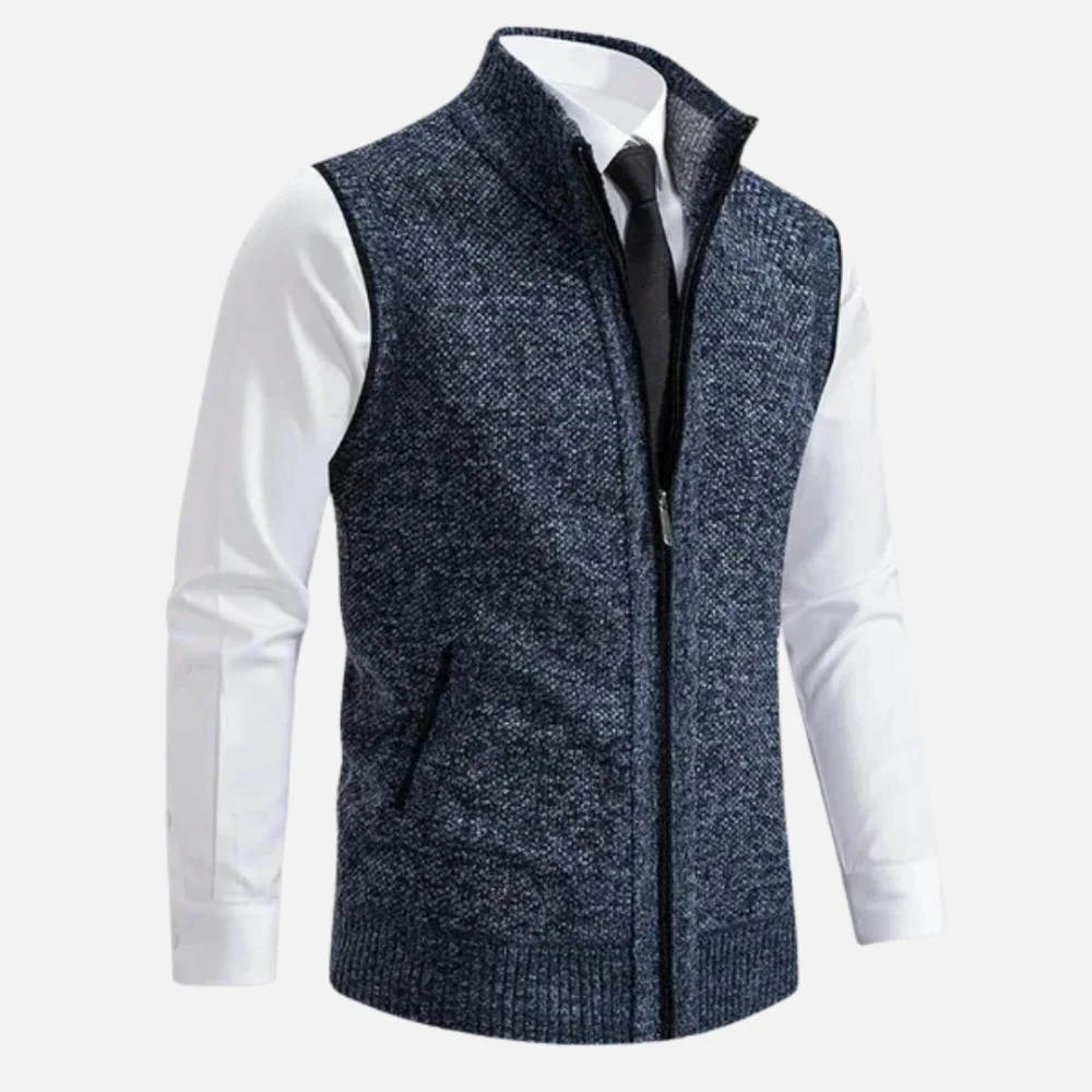 Kaven - Men's Wool Blend Vest Zip-Up Stand Collar Marled Knit